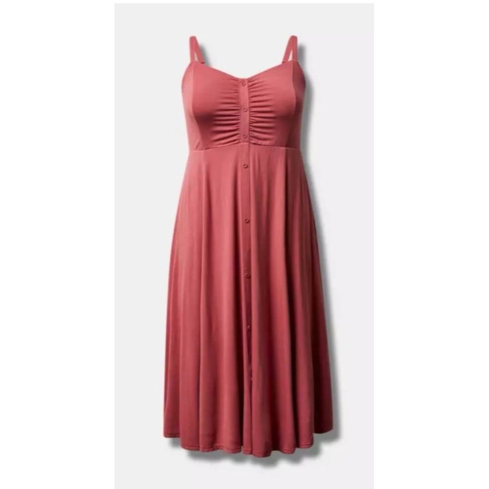 Torrid Super Soft Midi Mauvewood Ruch Button Down Dress NWT Size 4X (26) Pockets